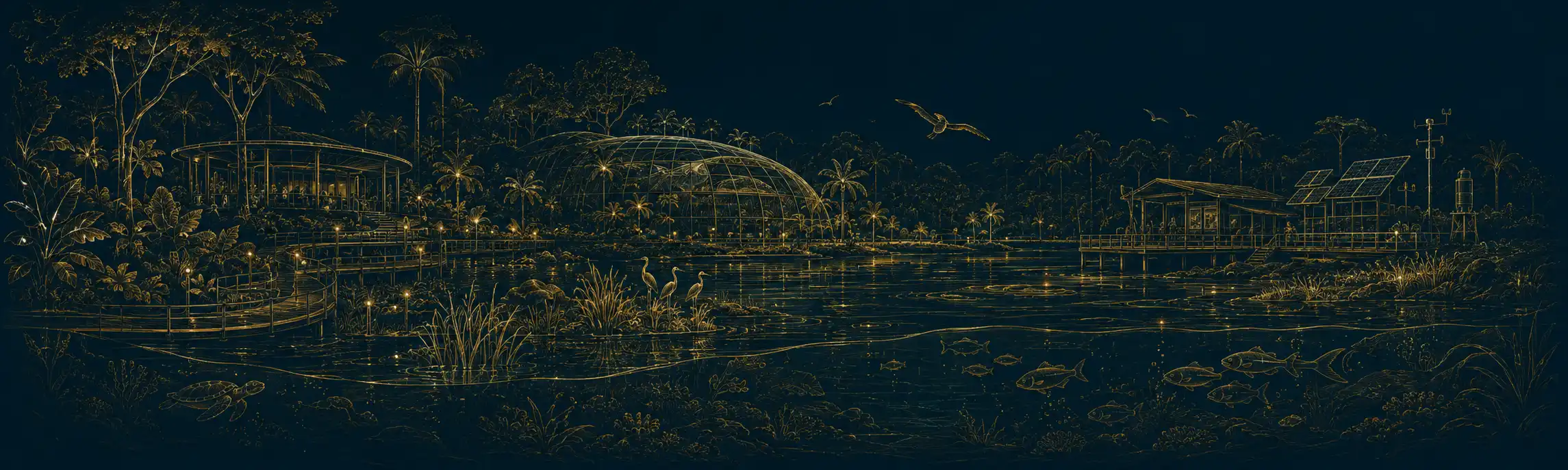 Gold line-art illustration representing the ecological platform