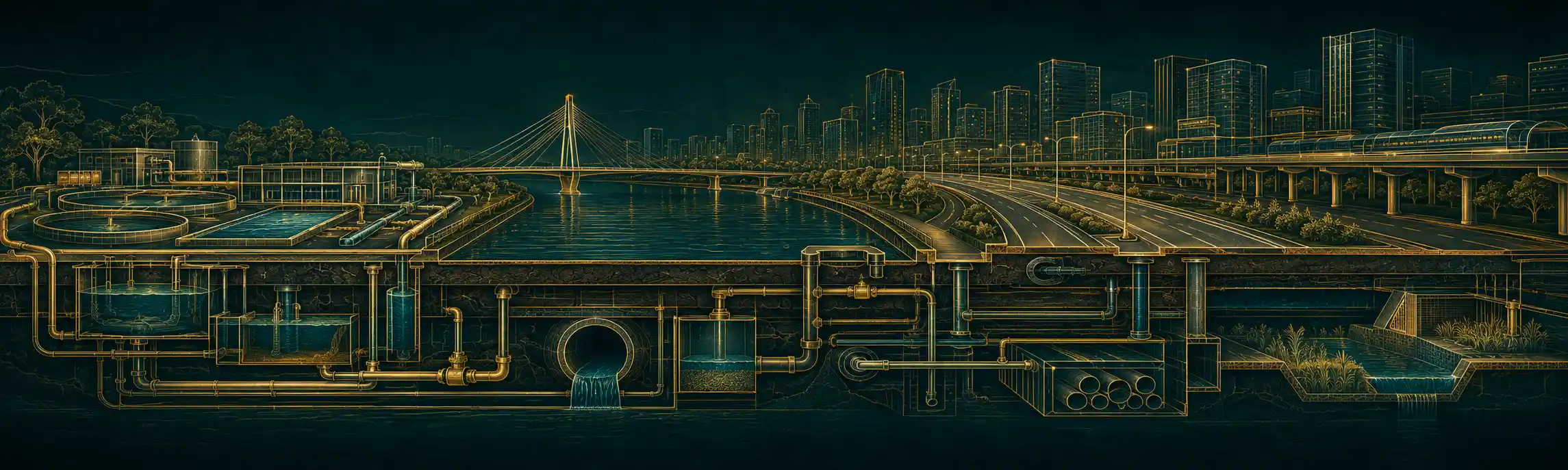 Gold line-art illustration representing the infrastructure platform